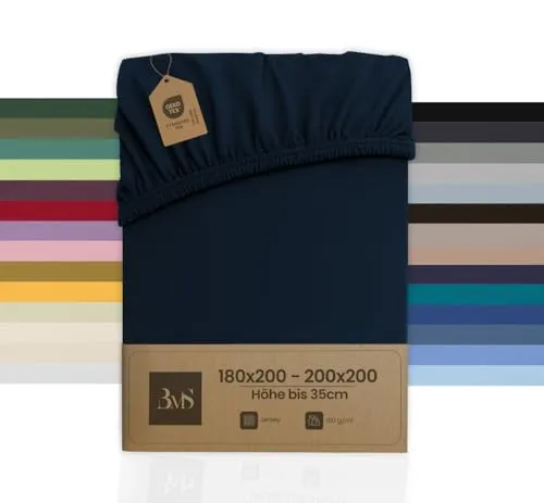 Bettwäsche mit Stil Spannbettlaken Jersey Dunkelblau (180x200-200x200 cm)