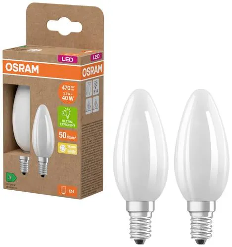 OSRAM HOMELIGHTING 4099854253805 LED EEK A (A - G) E14 Kerzenform 2.2W = 40W Warmweiß (Ø x H) 35mm x 35mm 2St.