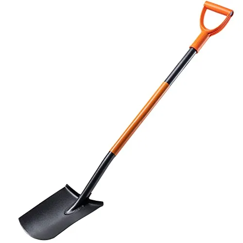 KADAX Spaten, L: 125 cm, Gärtnerspaten, Gartenschaufel mit Stahlstiel, Schaufel, Grabschaufel, Grabspaten für Garten, Pflanzspaten, Gartenspaten mit Metallgriff (Flach, schwarz/orange)