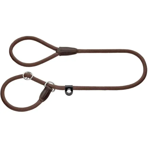 HUNTER Retriever-Hundeleine FREESTYLE, Farbe: braun, integrierte Halsung, stufenlos verstellbar, witterungsbeständig, pflegeleicht, griffig, robustes Tau mit Ledertipps, Größe: 08/120