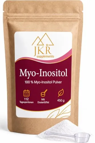 JKR Supplements Myo-Inositol Pulver 450g, 100% rein, vegan, aus Mais | 112 Tagesportionen à 4g, laborgeprüft, geschmacksneutral, wasserlöslich, mit Dosierlöffel und in Deutschland abgefüllt