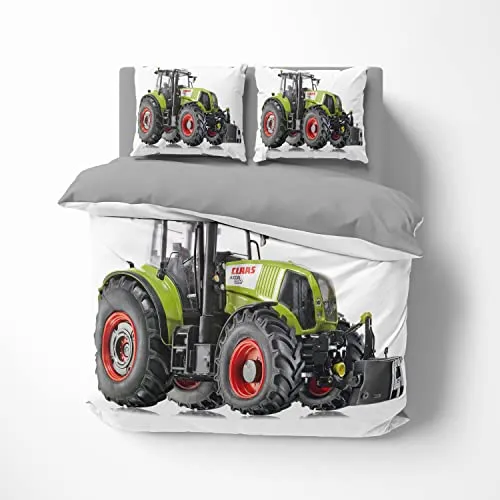 FEBE 3D Bettwäsche Tractor Bettbezug-Set 135x200 + Kissenbezug 80x80 cm Wendebettwäsche 2 Teilig mit Reißveschluss
