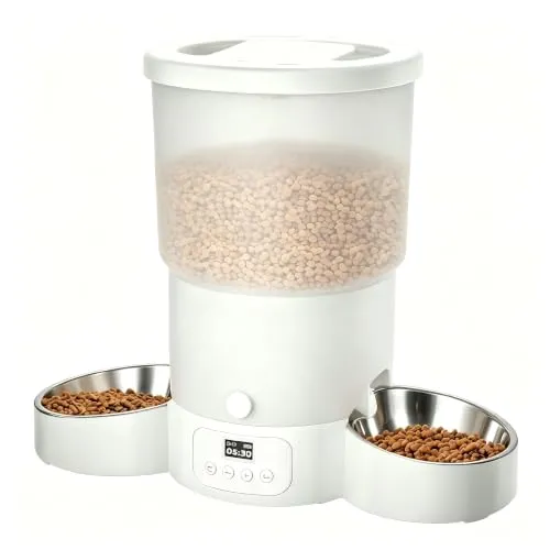 Gimars 5L Futterautomat Katze 2 Näpfe mit LCD-Anzeige Einfache Einrichtung, Programmierbar für 1–6 Mahlzeiten Katzenfutter Automat, Futterautomat Hund, 10 s Sprachruf Automatischer Futterspender Katze