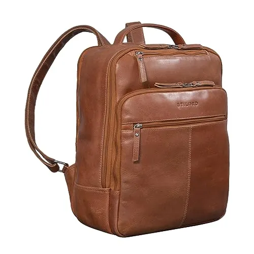 STILORD Nikita Laptoprucksack 13,3 Zoll Leder Groß Damen Herren Lederrucksack Vintage Rucksack Business Handgepäck Reiserucksack Travel Backpack Farbe:Toretto - Dunkelbraun