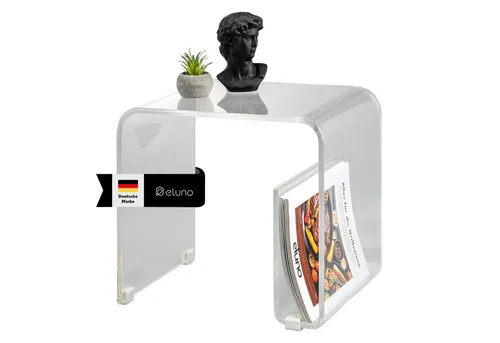 eluno Acryl Beistelltisch mit Magazinhalter 2in1 in weiß von eluno