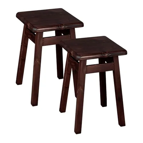Metdrew Holzhocker | Sitzhöhe 45 cm, 29 x 29 cm | Für Küche & Essbereich | Quadratische Form | Eckiges Design | Rustikaler Look | Schlichter Hocker | 2 Stück | Farbe: Braun
