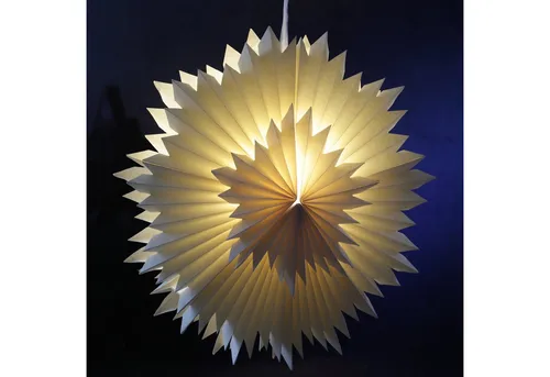 MARELIDA LED Stern EISBLUME 60cm - LED Weihnachtsstern aus 2-lagigem Papier, warmweiß beleuchtet mit integriertem Timer für 8/16 Stunden. Ideal zur stimmungsvollen Dekoration in Innenräumen.
