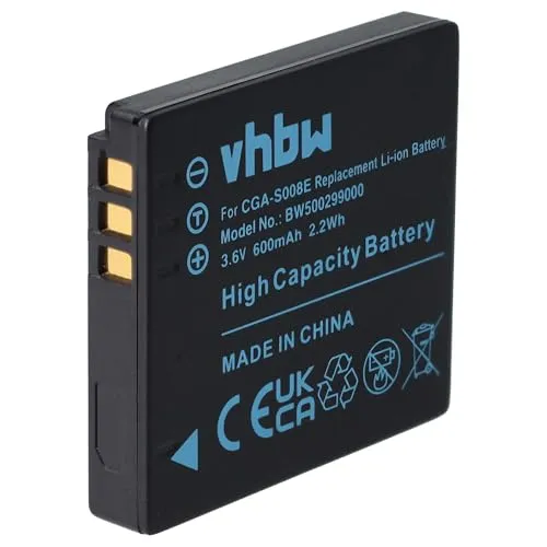 vhbw 1x Akku kompatibel mit Panasonic Lumix DMC-FS20, DMC-FS3, DMC-FX33, DMC-FX35, DMC-FS5, DMC-FX30 Kamera (600 mAh, 3,6 V, Li-Ion)