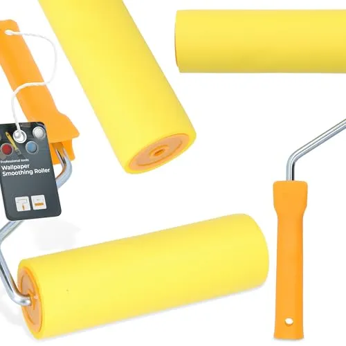 Tapetenandrückrolle 8 mm x 18 cm Andrückroller Andrückwalze Gummi Roller Tapezierroller Handrolle Handdruck Roller Gummiwalzen mit Kunststoffgriff