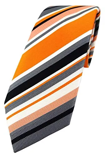 Enrico Sarto hochwertige Designer Seidenkrawatte in orange anthrazit weiß schwarz gestreift