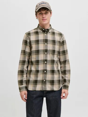 Jack & Jones Hemd in Dunkelgrün/Beige, Größe M für Herren - Herren Plussize Hemd von Jack & Jones in 100% Baumwolle - bequem, stylisch und ideal für lässige Anlässe.