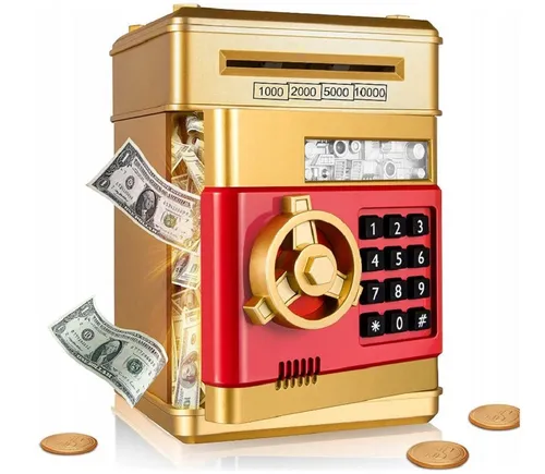 COIL Elektronisches Spardose - Mini-Safe mit PIN-Code - Spardose im Tresordesign mit elektronischem Zugangscode. Ideal für Kinder, um das Sparen zu lernen! Nimmt automatisch Geld an und hat tolle Soundeffekte.