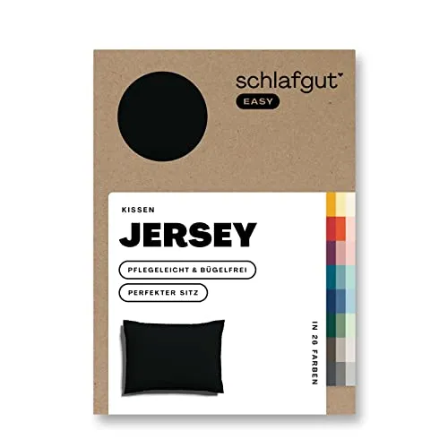 Schlafgut Easy Jersey Kissenbezug 70x90 cm Off-Black mit 100% Baumwolle, superweicher & atmungsaktiver Kopfkissenbezug