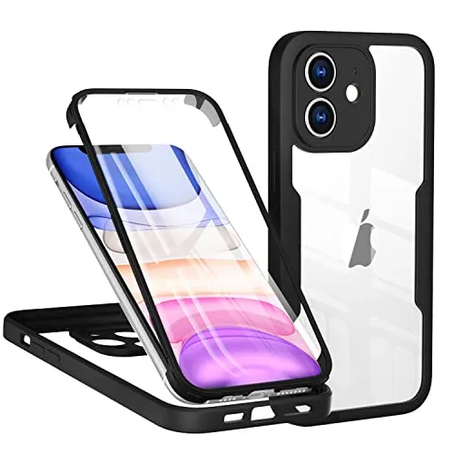 TVVTPU Kompatibel mit iPhone 11 Hülle, 360 Grad Stoßfest Handyhülle mit Eingebaute Displayschutzfolie Ganzkörper Schutz Silikon Bumper Outdoor Schutzhülle Case, Schwarz