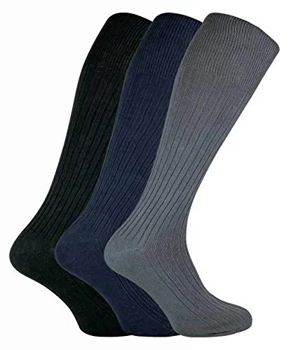 Sock Snob - 3er Pack Herren Lang Knielang Kniehohe Gerippt 100% Baumwolle Socken (39-45 EU, XLCS BNG)