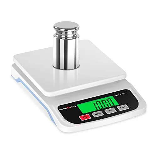 Steinberg Systems SBS-TW-10000 Tischwaage digital - Präzise Waage bis 10 kg - Elektronische oberschalige Laborwaagen mit hochwertigem LCD-Display, präzises Wiegen von 5 g bis 10 kg mit 1 g Genauigkeit und großer Wiegefläche von 151 x 151 mm.