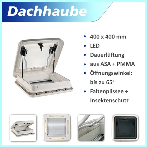 Dachluke 40x40cm Dachhaube LED mit Zwangsbelüftung Insektenschutz Einfassrahmen