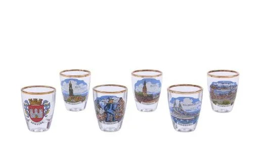Stamperset Hamburg, 6er-Set Schnapsgläser ca. 2 cl, Hamburg Souvenir