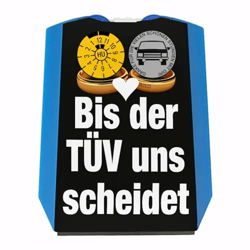 speecheese Bis der TÜV Uns scheidet Autoliebhaber Parkscheibe in schwarz Eiskratzer Wasserabstreifer und Einkaufswagen-Chips Oldtimer parken Autofahrer Parkplatz Liebe TÜV-Plakette