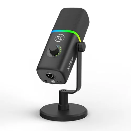 IXTECH Gaming USB Mikrofon für PC, Geräuschunterdrückung, Kondensatormikrofon für Podcasts und Video-Streaming mit Stativständer, Pop-Filter, Stoßhalterung, Verstärkungskontrolle, RGB-Lichter, leise