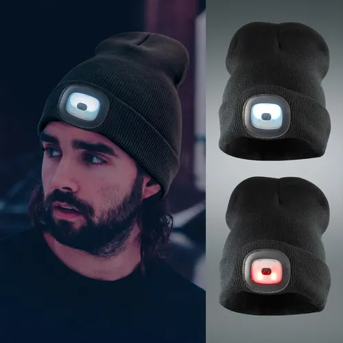 Strickmütze + LED Licht | Beanie Winter Mütze USB aufladbare Fahrrad Stirnlampe