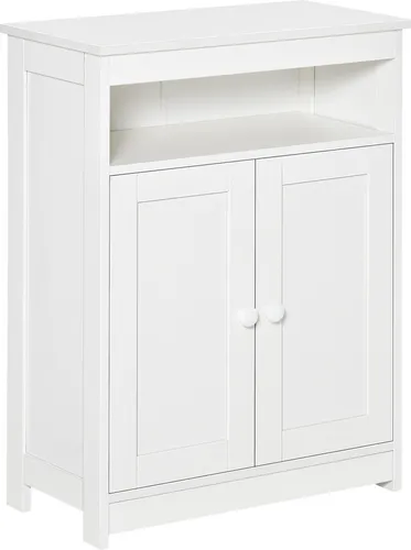 HOMCOM Badezimmer-Hilfsschrank mit 2 Türen, verstellbarem Innenregal und offenem Fach, Badezimmermöbel für Wohnzimmer, Küche, 60 x 30 x 80 cm, Weiß
