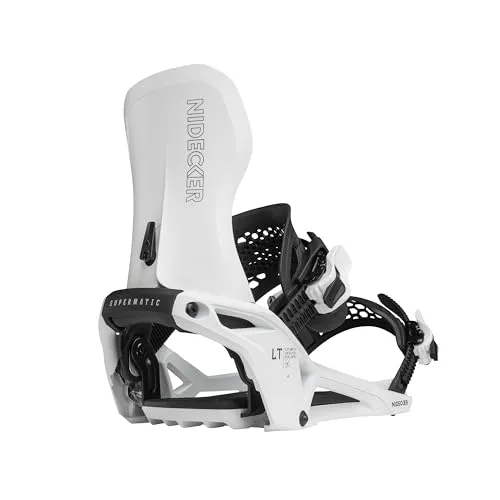 Nidecker Supermatic LT Snowboard Bindungen – Automatische Dual-Entry Bindung mit Fersenpedal & Universal Fit – Größe L – Weiß