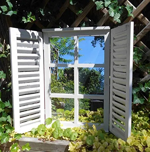 Wunderschöner Deko-Impression Wandspiegel mit Fensterläden - Landhaus-Spiegel im Shabby-Chic Design, 59 cm groß, verleiht jedem Raum einen charmanten Akzent.