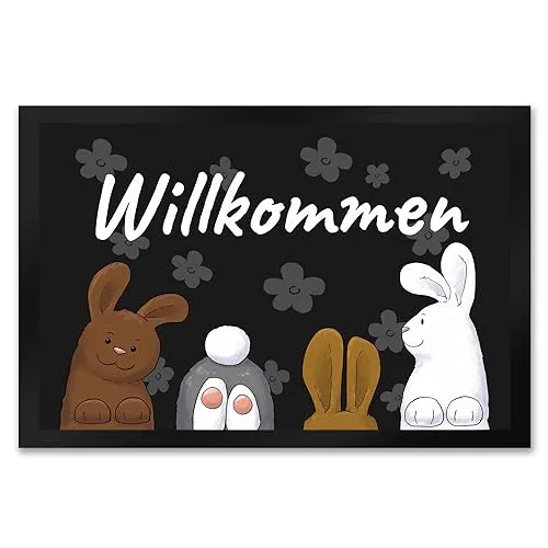 speecheese Willkommen Fußmatte XXL in 50x75 cm mit lustigem Hasen-Motiv für den Eingang als Dekoration zum Frühling oder um die Gäste am Ostersonntag willkommen zu heißen