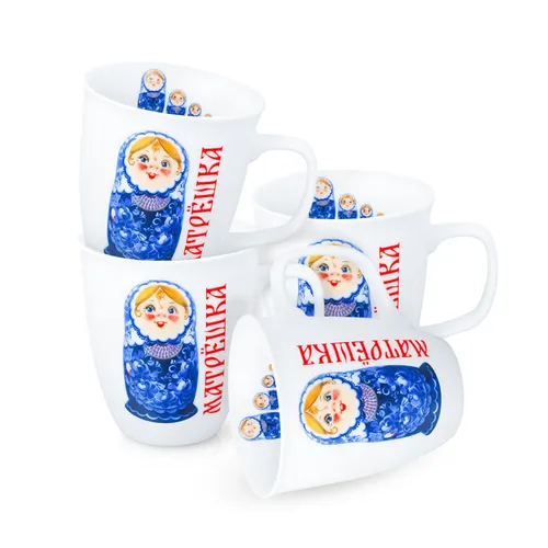 Tassen Set Matröschka in blau, Kaffeetassen, Teetassen, Kaffeebecher, Matroschka