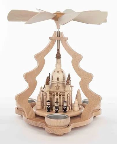 Rudolphs Schatzkiste Tischpyramide Kurrende schwarz mit Frauenkirche HxLxB 26x26x27cm NEU Pyramide Minipyramide Holzpyramide Seiffen Erzgebirge Weihnachten Wärmespiel Lichter Figur Holz Flügel