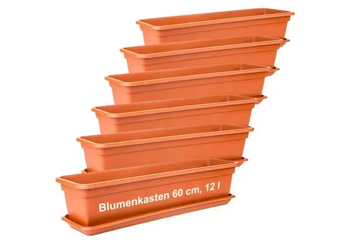 Centi Pflanzkübel Blumenkasten mit Untersetzer Terracotta (6er-Set)