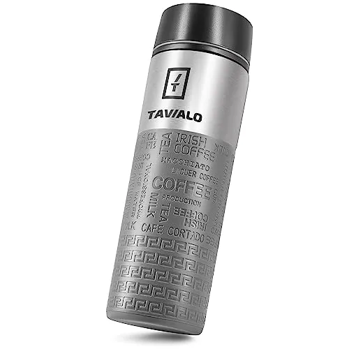 TAVIALO Thermobecher 380 ml – Isolierbecher Kaffee to go, Edelstahl BPA-frei, doppelwandig & auslaufsicher, inkl. 2 Silikondichtungen, hält Getränke 12 h heiß / 24 h kalt (Grau)