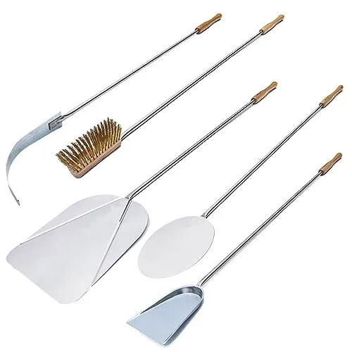 GIEMME 5-teiliges Pizzaschaufel-Set aus Edelstahl – für Pizzen Ø 33 cm, für Backöfen bis 110 cm Tiefe