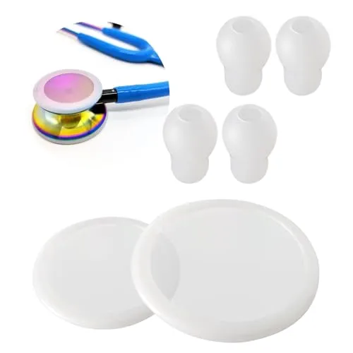 Replacement Accessories Kit Fits Classic 3, Cardiology 3 & Cardiology 4 Stethoscope for Littmann Stethoscope Replacement Parts & Stethoscope Bell Diaphragm Cover and Eartips Replacement Parts(White)
