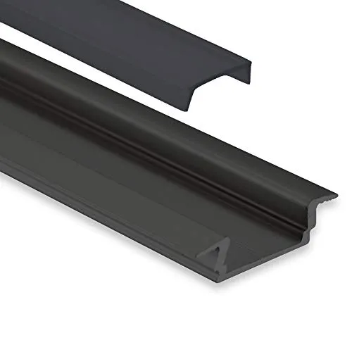 LED-Gigant-Aluminium Einbau Profil A1F Schwarz mit Abdeckung Schwarz/matt 2M für Led Streifen/strip Alu profil 2000mm