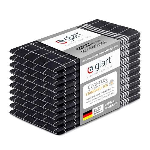 Glart 48GI2 10er Set Geschirrtücher Küchentücher, 50x70 cm, 100% Baumwolle Oeko-TEX Standard 100, grau, fusselfrei, vorgewaschen, Tücher für Küche und Abwasch