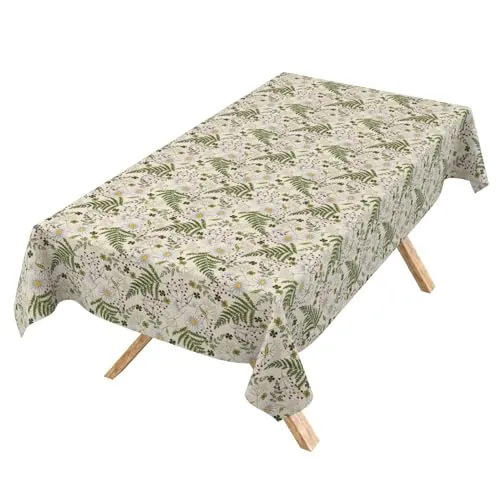 Produktbild Tischdecke abwaschbar Tischtuch Lotuseffekt pflegeleicht aus Baumwolle Polyester schmutzabweisend Outdoor Gartentischdecke Kamille Blätter 160x120cm