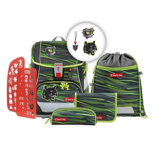 Step by Step Schulranzen-Set 2IN1 Plus „Wild Cat Chiko“ - Ergonomischer Schulranzen für Jungen der 1. Klasse mit 19L Volumen, höhenverstellbar und reflektierenden Elementen für optimale Sichtbarkeit. Verwandelt sich schnell in einen coolen Rucksack für Abenteuer!