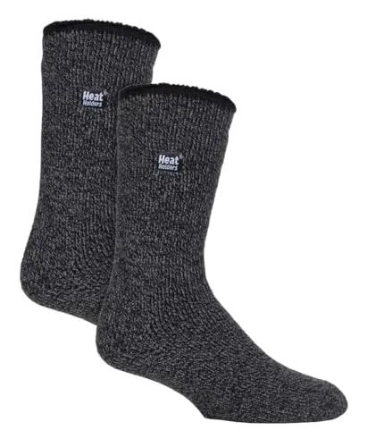 HEAT HOLDERS 2er Pack Herren Socken Merinowolle Atmungsaktiv Fleece Winter Socken Outdoor Warme (39-45, Schwarz)
