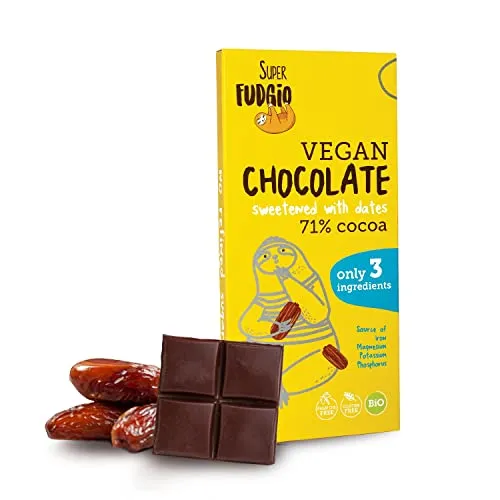 SUPER FUDGiO BIO vegane Schokolade aus natürlichen Organic-Zutaten | Gesüßt mit Datteln statt Zucker | Glutenfrei Vegan | 80g (Datteln, 1)
