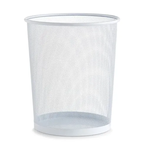 Basera Papierkorb Mülleimer für Büro, Bad, Jugendzimmer & Kinderzimmer, 35 x Ø29,5 cm, Metallgeflecht, rund (weiß)