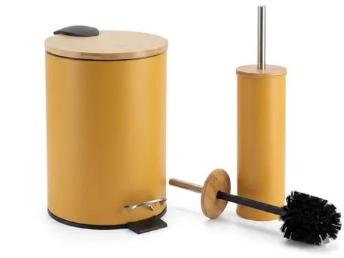 LiKeKa® Badaccessoire-Set 2-teilig – Toilettenbürste & Kosmetikeimer mit Soft-Close-Technologie (Senf) - Praktisches 2-teiliges Badaccessoire-Set mit Toilettenbürste und Kosmetikeimer. Der Kosmetikeimer hat ein 3-Liter-Volumen und schließt sanft dank Soft-Close-Technologie. Ideal für stilvolle Badezimmer und Gäste-WCs.