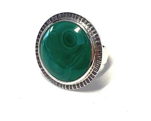 Edelschmiede925 Silberring handgefertigter Silberring 925/- mit großem Malachit Cabochon #64