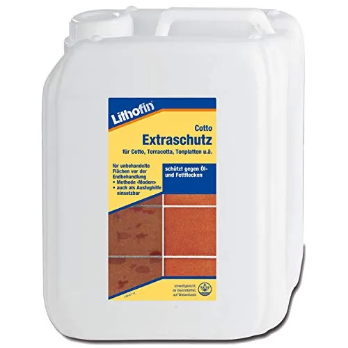 Lithofin Cotto Extraschutz 5 l - Gebrauchsfertige Schutzbeschichtung für poröse Oberflächen, einfach anzuwenden und auf Wasserbasis. Schützt effektiv, ohne das Aussehen der Oberfläche zu verändern.