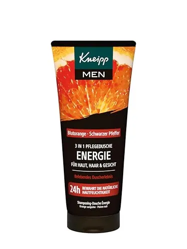Kneipp MEN 3 in 1 Pflegedusche Energie - Duschgel für Männer - Pflege für Haut, Haar & Gesicht mit ätherischem Blutorangenöl und schwarzem Pfeffer, bewahrt die natürliche Hautfeuchtigkeit über 24h.
