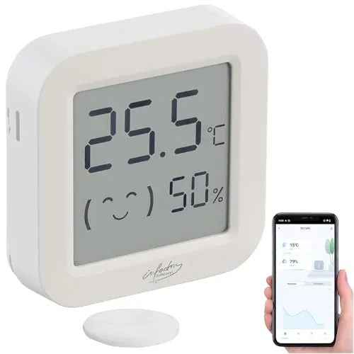 infactory Thermometer: Mini-Thermo-/Hygrometer, Komfort-Anzeige, LCD-Display, Bluetooth, App (Fenster-Thermometer, Thermo Hygrometer Digital Mini, Temperatursensoren)