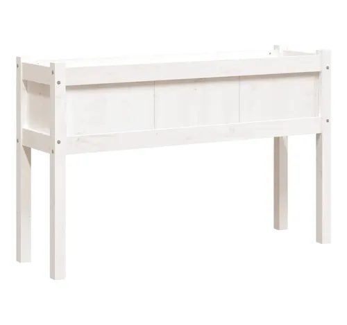 vidaXL Pflanzkübel mit Beinen Weiß 110x31x70 cm - Hochbeet aus massivem Kiefernholz, ideal für Garten, Balkon oder Terrasse. Bietet viel Platz für Pflanzen und schafft eine lebendige Atmosphäre.