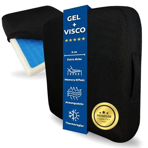 INDESMED Orthopädisches Sitzkissen Gel & Viskoelastisches – Dekubitus sitzkissen 40x40 x 8cm – Memory Foam mit Kühlgel, rutschfest, Atmungsaktiv, Waschbar & Tragbar – Für, Büro, Auto & Rollstuhl