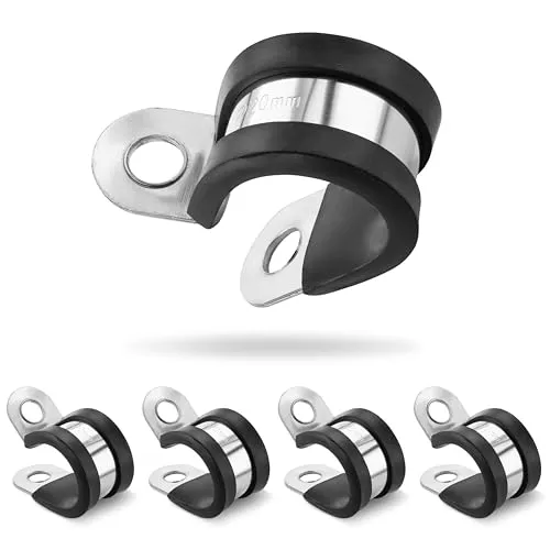 Poppstar 5x Schlauchschellen P-Klammer Edelstahl, Spannbereich 20mm, Bandbreite 20mm, gummiert